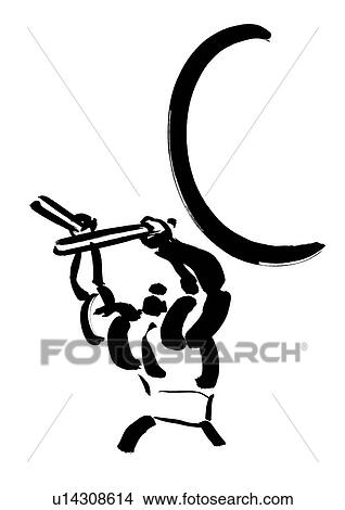 Picture - Illustration of man playing drum, white background. Fotosearch