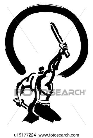 Picture - Illustration of man playing drum, white background. Fotosearch