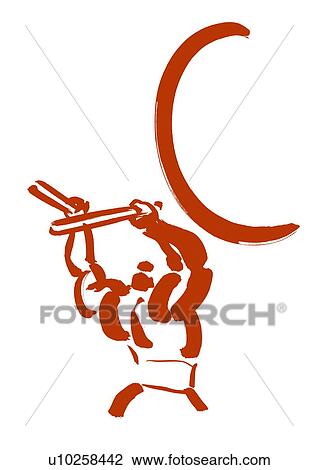 Stock Image - Illustration of man playing drum, white background. Fotosearch