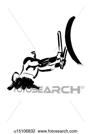 Stock Image - Illustration of man playing drum, white background. Fotosearch