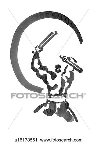 Stock Image - Illustration of man playing drum, white background. Fotosearch
