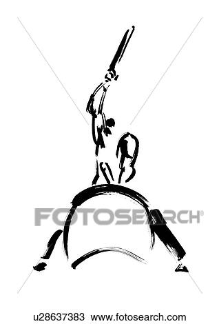Stock Image - Illustration of man playing drum, white background. Fotosearch