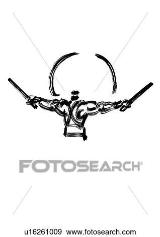 Stock Photo - Illustration of man playing drum, white background, copy space. Fotosearch
