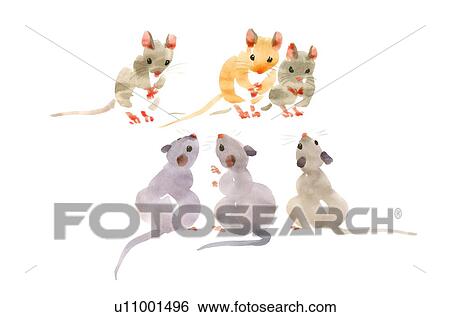 Illustration of six mice, white background View Large Photo Image Stock Photograph - Illustration of six mice, white background. Fotosearch