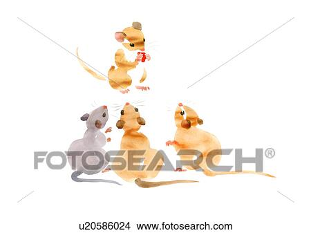 Illustration of three mice looking at mouse eating cherry, white background View Large Photo Image Picture - Illustration of three mice looking at mouse eating cherry, white background. Fotosearch