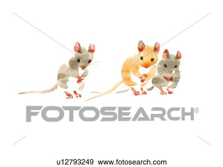 Stock Photo - Illustration of three mice, white background. Fotosearch