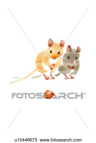 Illustration of two mice looking at cherry, white background View Large Photo Image Stock Image - Illustration of two mice looking at cherry, white background. Fotosearch