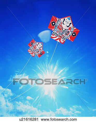 Stock Image - Japanese kites in the sky. Fotosearch