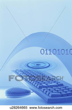 Stock Photography - Keyboard and binary code with fluid ripples - digital composite. Fotosearch