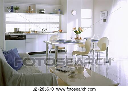 Stock Image - Kitchen, dining and living area. Fotosearch