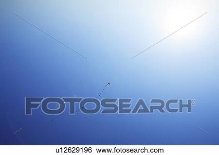 Kite in blue sky, blue background, copy space View Large Photo Image Stock Photograph - Kite in blue sky, blue background, copy space. Fotosearch