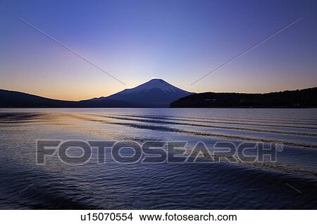 Picture - Lake Yamanakako and Mt. Fuji at sunset. Fotosearch
