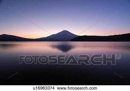 Picture - Lake Yamanakako and Mt. Fuji at sunset. Fotosearch