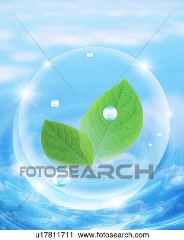 Stock Image - Leaves floating in a bubble in the sky. Fotosearch