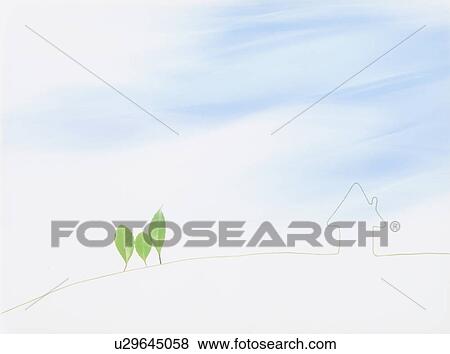 Stock Photo - Leaves on line forming house. Fotosearch