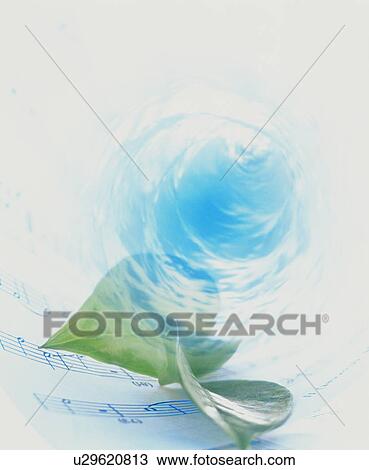 Stock Image - Leaves on sheet of music. Fotosearch