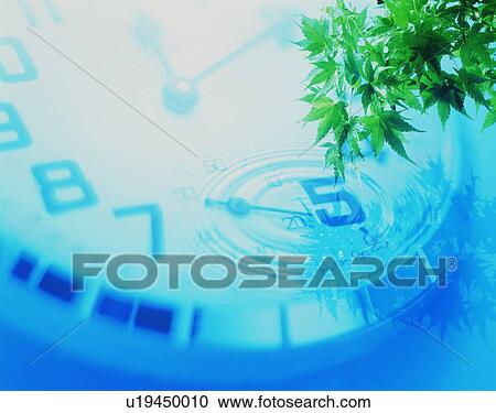 Stock Image - Leaves over ripples in time - digital composite. Fotosearch