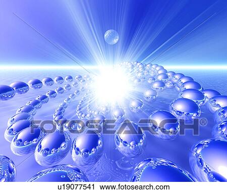 Stock Image - Light and balls in spiral, computer graphic. Fotosearch