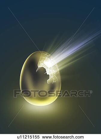 Stock Photography - Light coming out of cracked golden egg. Fotosearch