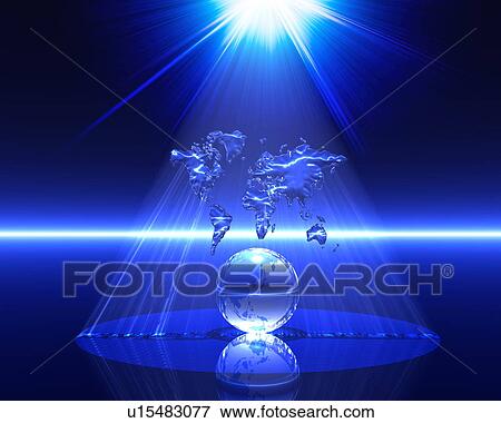 Stock Photo - Light shining on a globe and map. Fotosearch