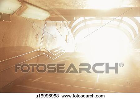 Stock Photo - Light Shining over Staircase. Chuo-ku, Tokyo, Sukiyabashi, Japan. Fotosearch