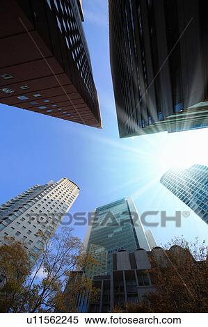 Stock Photography - Low Angle View of Skyscrapers. Kita-ku, Osaka, Japan. Fotosearch