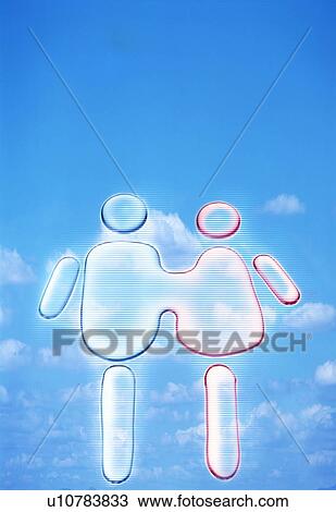 Male and female figures melding together in a blue sky View Large Photo Image Stock Image - Male and female figures melding together in a blue sky. Fotosearch