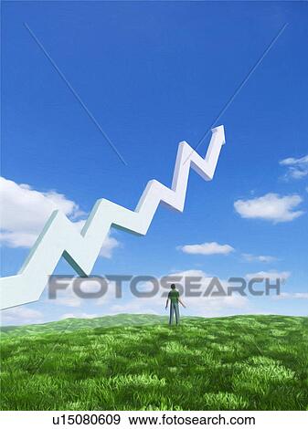Male figurine looking at an arrow in the sky View Large Photo Image Stock Photo - Male figurine looking at an arrow in the sky. Fotosearch