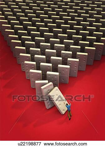 Stock Photo - Male figurine pushing domino . Fotosearch