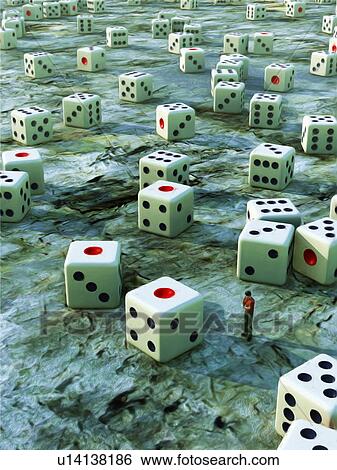 Male figurine surrounded by large group of dice View Large Photo Image Stock Photograph - Male figurine surrounded by large group of dice. Fotosearch