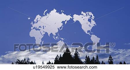 Map of earth over clouds and trees View Large Photo Image Stock Photography - Map of earth over clouds and trees. Fotosearch