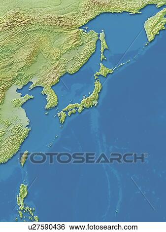 Stock Photograph - Map of Japan, blue background. Fotosearch