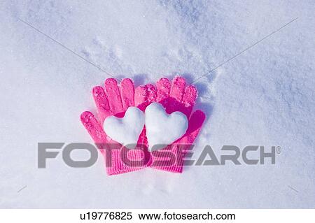 Mittens on the Snow with Lovehearts View Large Photo Image Stock Photography - Mittens on the Snow with Lovehearts. Fotosearch