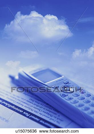 Mobile phone and sky background - digital composite View Large Photo Image Stock Photograph - Mobile phone and sky background - digital composite. Fotosearch