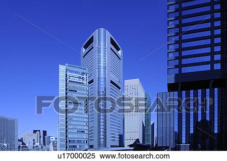 Stock Photography - Modern buildings in Shiodome, Tokyo. Yurikamome, Shiodome Sio-site, Shinbashi, Minato-ku, Tokyo, Japan. Fotosearch