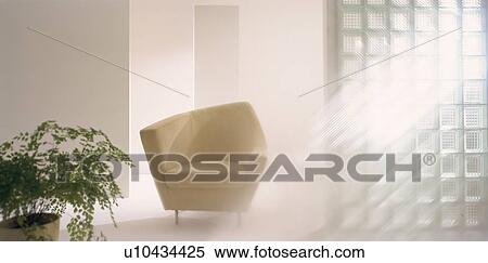 Stock Photography - Modern room with chair and pot plant. Fotosearch