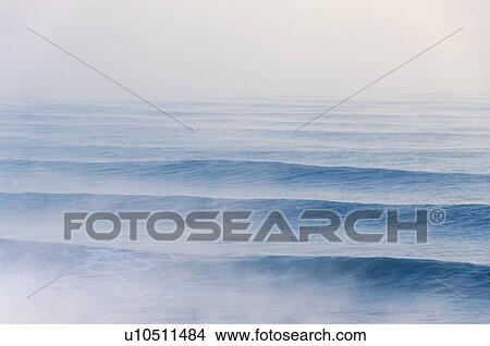 Picture - Morning fog over waves. Oarai, Oarai-machi, Ibaraki Prefecture, Japan. Fotosearch
