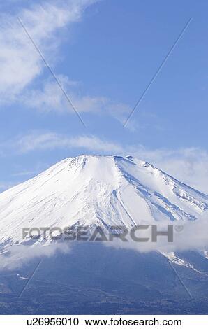 Stock Image - Mt. Fuji covered in snow. Yamanakako, Yamanashi Prefecture, Japan. Fotosearch