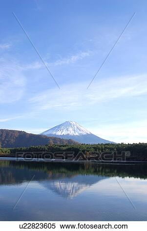 Stock Photography - Mt. Fuji from lake, Fujikawaguchiko town, Yamanashi prefecture, Japan. Fotosearch
