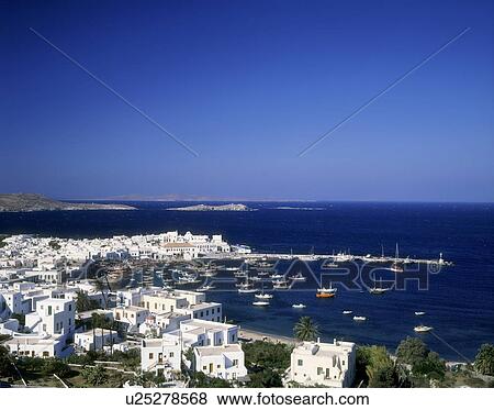 Stock Photo - Mykonos Harbor, Mykonos Island, Greece. Fotosearch