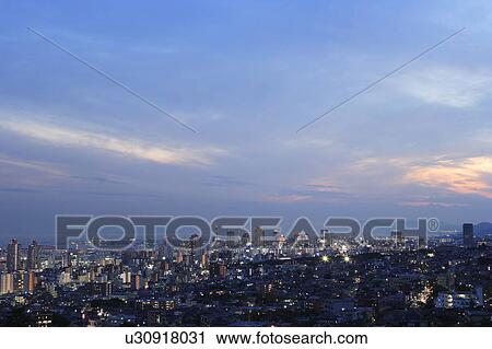 Nightfall Over City View Large Photo Image Stock Image - Nightfall Over City. Fotosearch