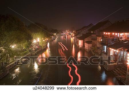 Nightscape of boating excursion, Xi Tang, China View Large Photo Image Stock Photo - Nightscape of boating excursion, Xi Tang, China. Fotosearch