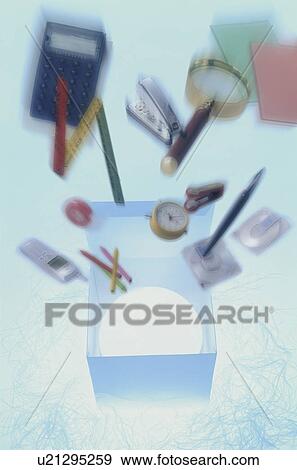 Office items flying through the air View Large Photo Image Stock Photo - Office items flying through the air. Fotosearch