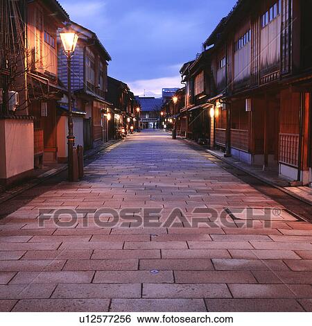 Stock Photograph - Old Japanese style buildings, Kanazawa city, Ishikawa prefecture, Honshu, Japan. Fotosearch
