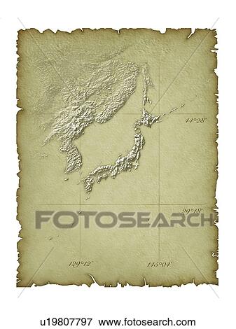 Stock Photo - Old map of Japan, white background. Fotosearch