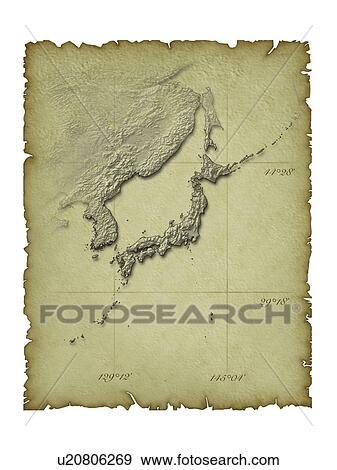 Stock Photo - Old map of Japan, white background. Fotosearch