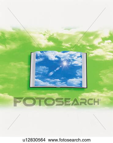 Picture - Open book with sky on pages. Fotosearch