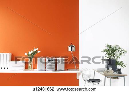 Stock Image - Orange office in house. Fotosearch