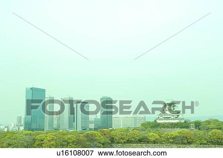 Stock Photo - Osaka Business Park and Osaka Castle. Fotosearch