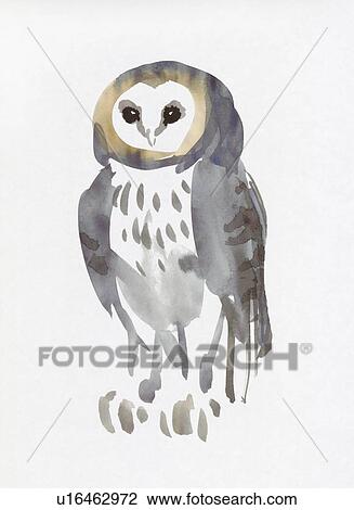 Stock Image - Owl, Water Color Painting. Fotosearch